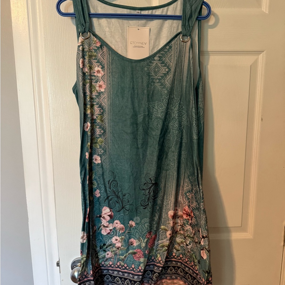 Crown & Ivy Teal Floral Midi Dress